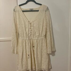 American Eagle Outfitters Elegant Cream Lace Dress Boho Bell Sleeve